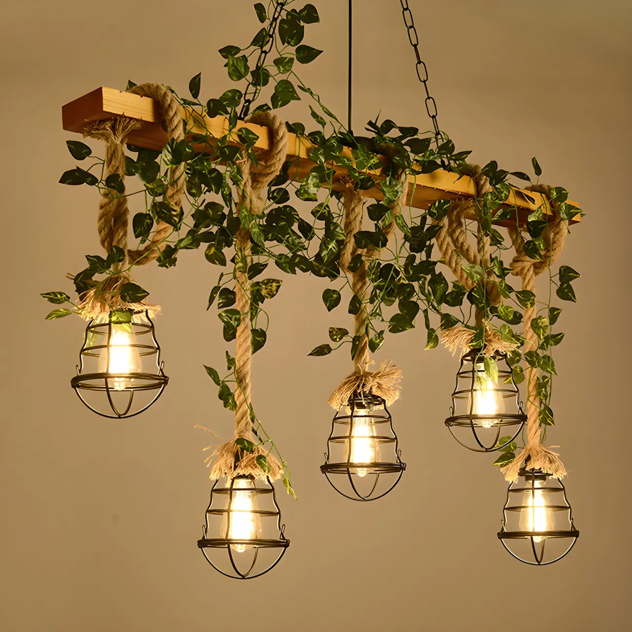Industrial	Caged-Shaped Rope Chandelier for Kitchen Image - 12 | homeyfad