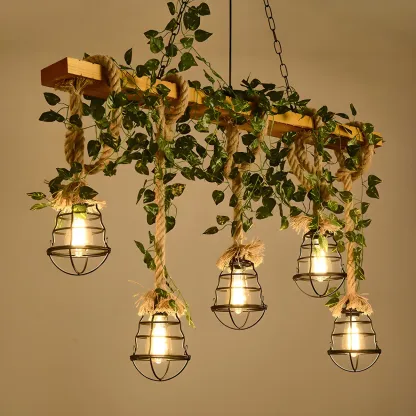 Industrial	Caged-Shaped Rope Chandelier for Kitchen Image - 12