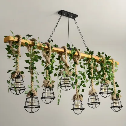 Industrial	Caged-Shaped Rope Chandelier for Kitchen Image - 13