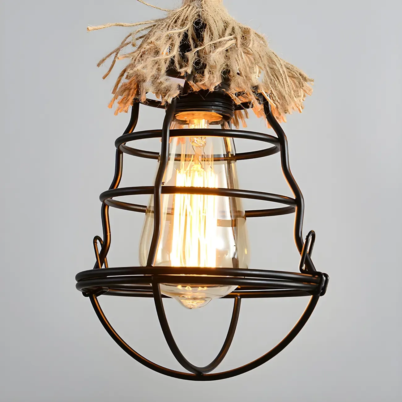 Industrial	Caged-Shaped Rope Chandelier for Kitchen Image - 15