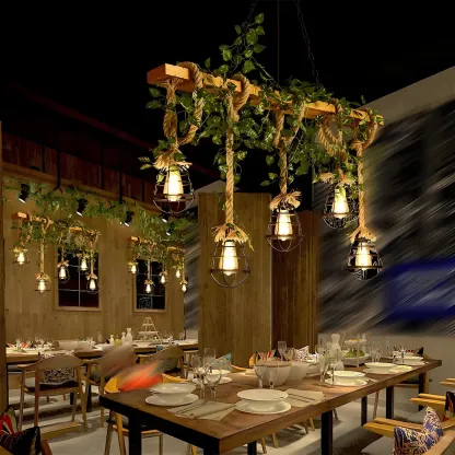 Industrial	Caged-Shaped Rope Chandelier for Kitchen Image - 16