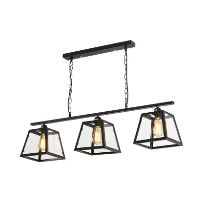 Industrial Black Metal 3-Light Pyramid Island Pendant Light Image - 3