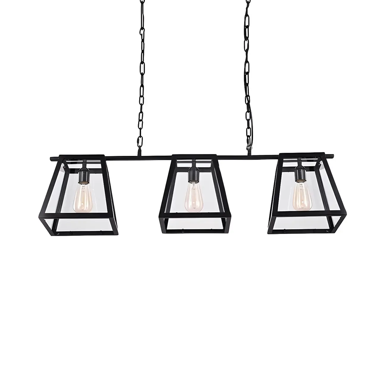 Industrial Black Metal 3-Light Pyramid Island Pendant Light Image - 4