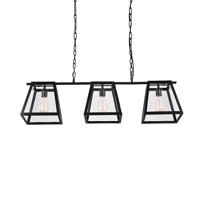 Industrial Black Metal 3-Light Pyramid Island Pendant Light Image - 4