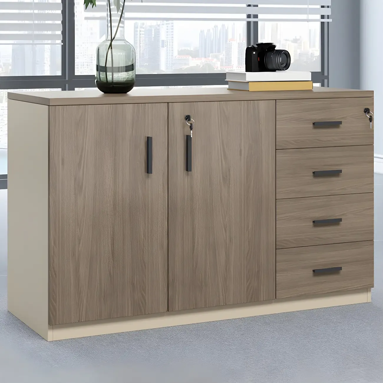 Durable Wooden Lateral Filing Cabinet with Lock for Office Use Image - 1