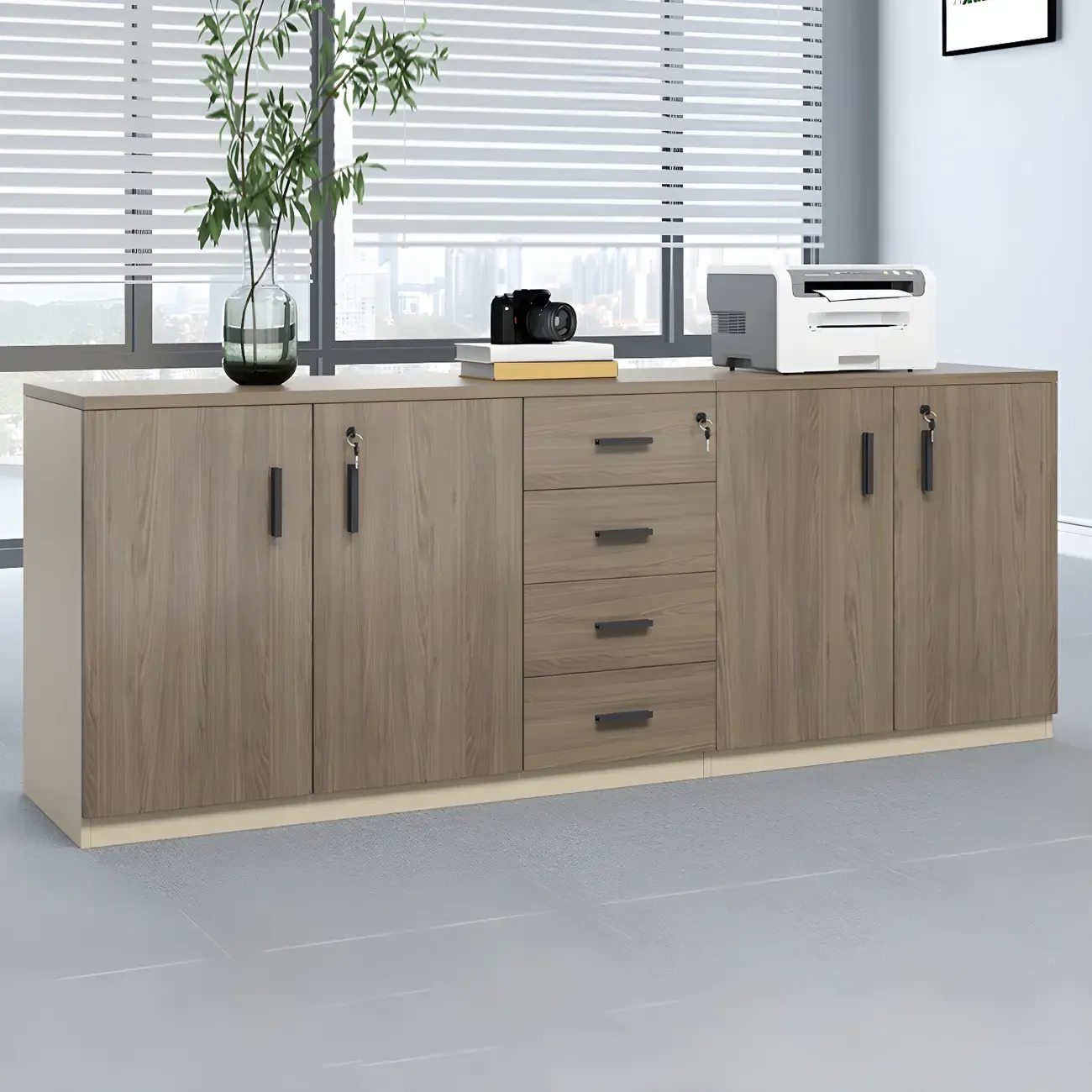 Durable Wooden Lateral Filing Cabinet with Lock for Office Use Image - 2