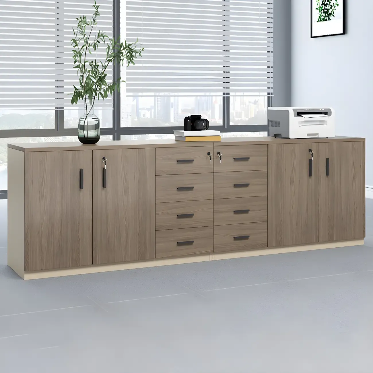Durable Wooden Lateral Filing Cabinet with Lock for Office Use Image - 3