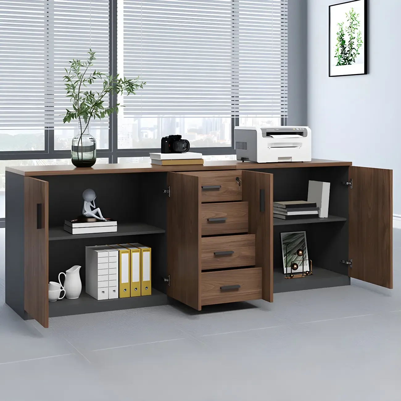 Durable Wooden Lateral Filing Cabinet with Lock for Office Use Image - 6