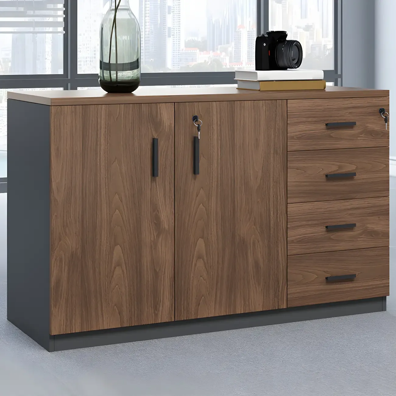 Durable Wooden Lateral Filing Cabinet with Lock for Office Use Image - 7