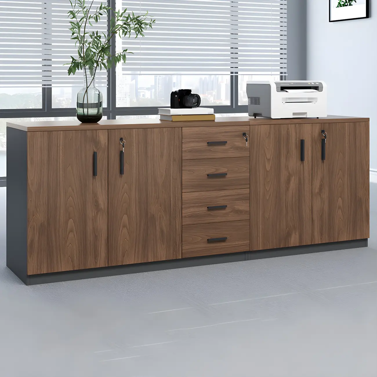 Durable Wooden Lateral Filing Cabinet with Lock for Office Use Image - 8 | homeyfad