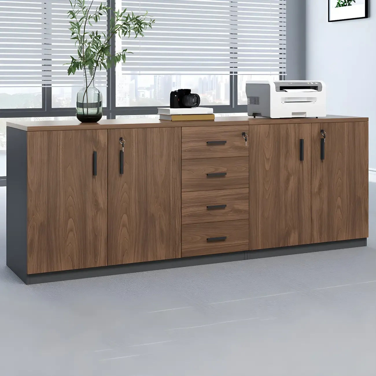 Durable Wooden Lateral Filing Cabinet with Lock for Office Use Image - 8