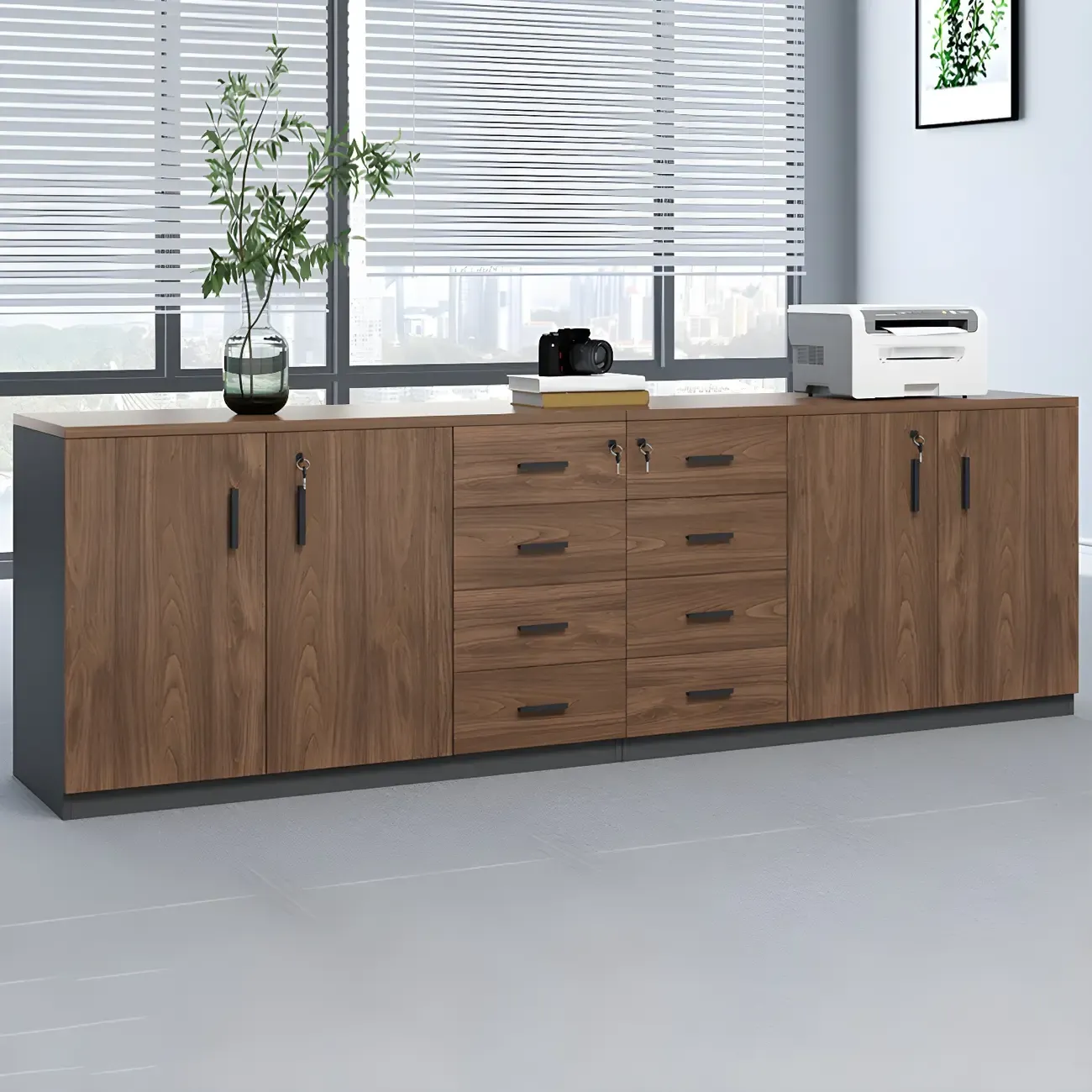 Durable Wooden Lateral Filing Cabinet with Lock for Office Use Image - 9