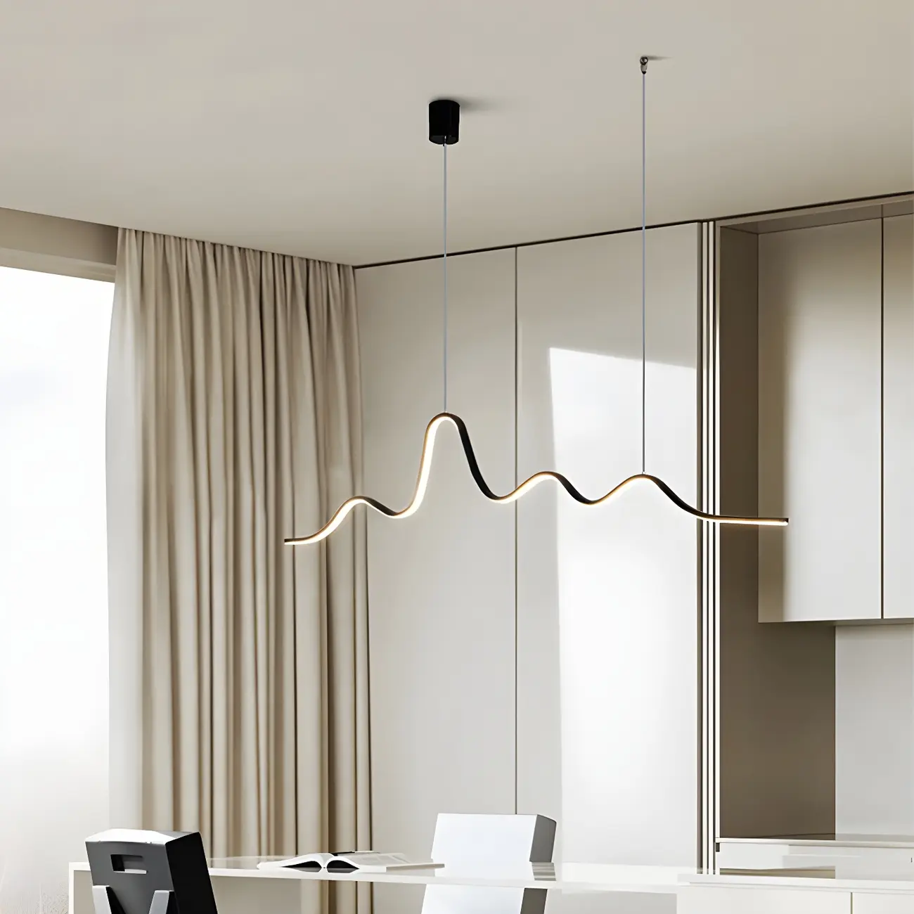 Artistic Black Linear Adjustable Island Pendant Light Image - 2 | homeyfad
