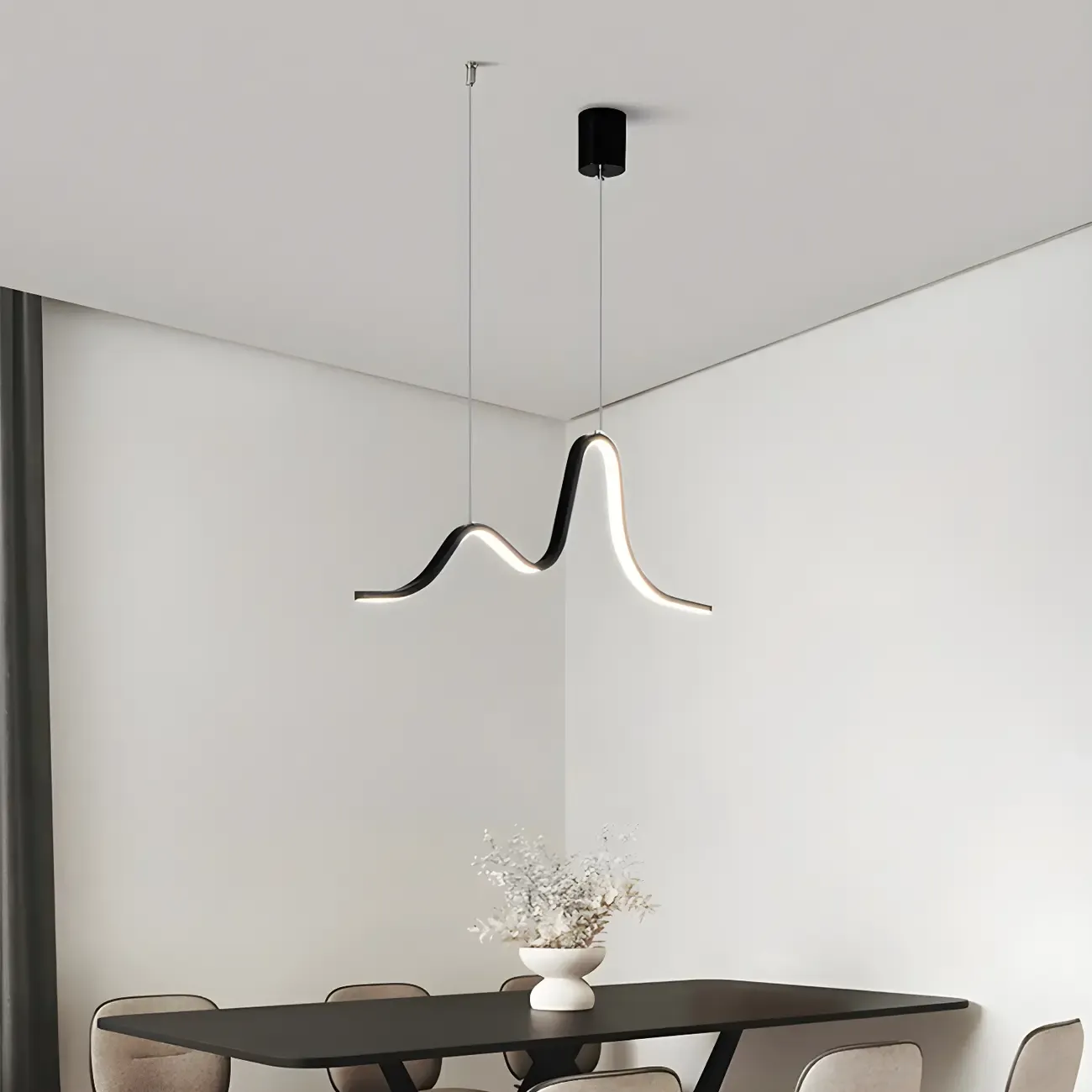 Artistic Black Linear Adjustable Island Pendant Light Image - 4
