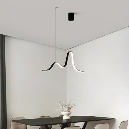 Artistic Black Linear Adjustable Island Pendant Light Image - 4