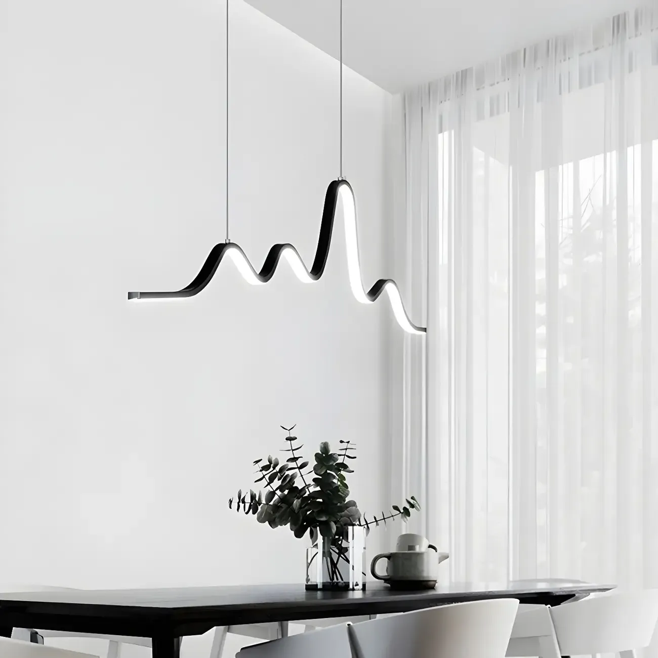 Artistic Black Linear Adjustable Island Pendant Light Image - 1
