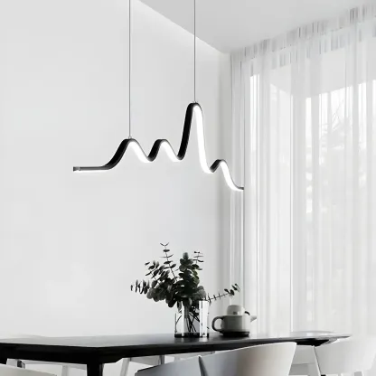 Artistic Black Linear Adjustable Island Pendant Light Image - 1
