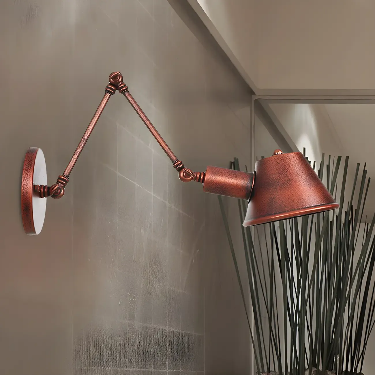 Industrial Copper Adjustable Swing Arm Wall Light Image - 2