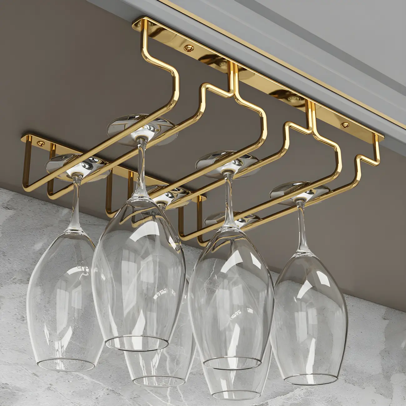 Gold Rectangular Hanging Metal Wine Glass Rack Image - 3 | homeyfad