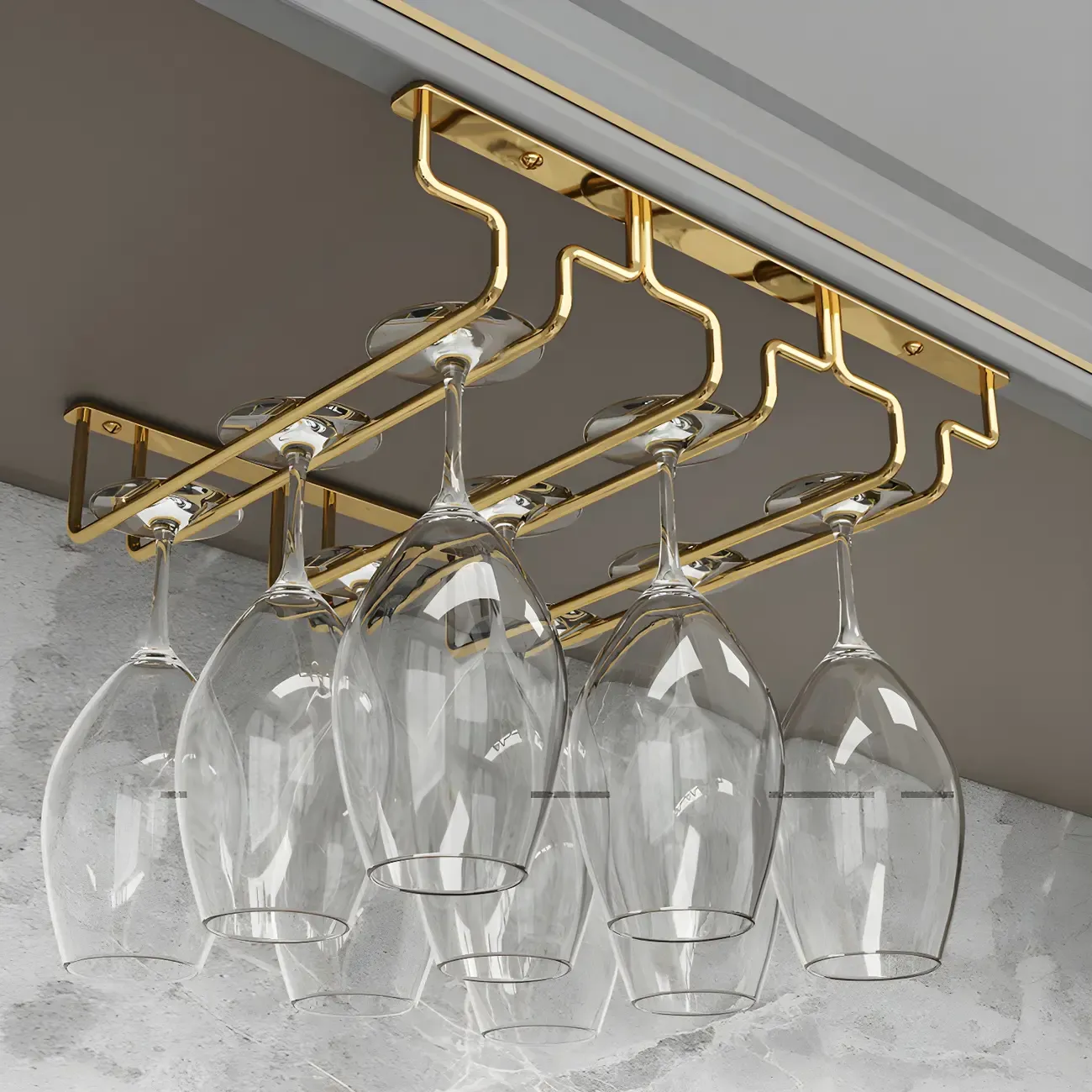 Gold Rectangular Hanging Metal Wine Glass Rack Image - 4