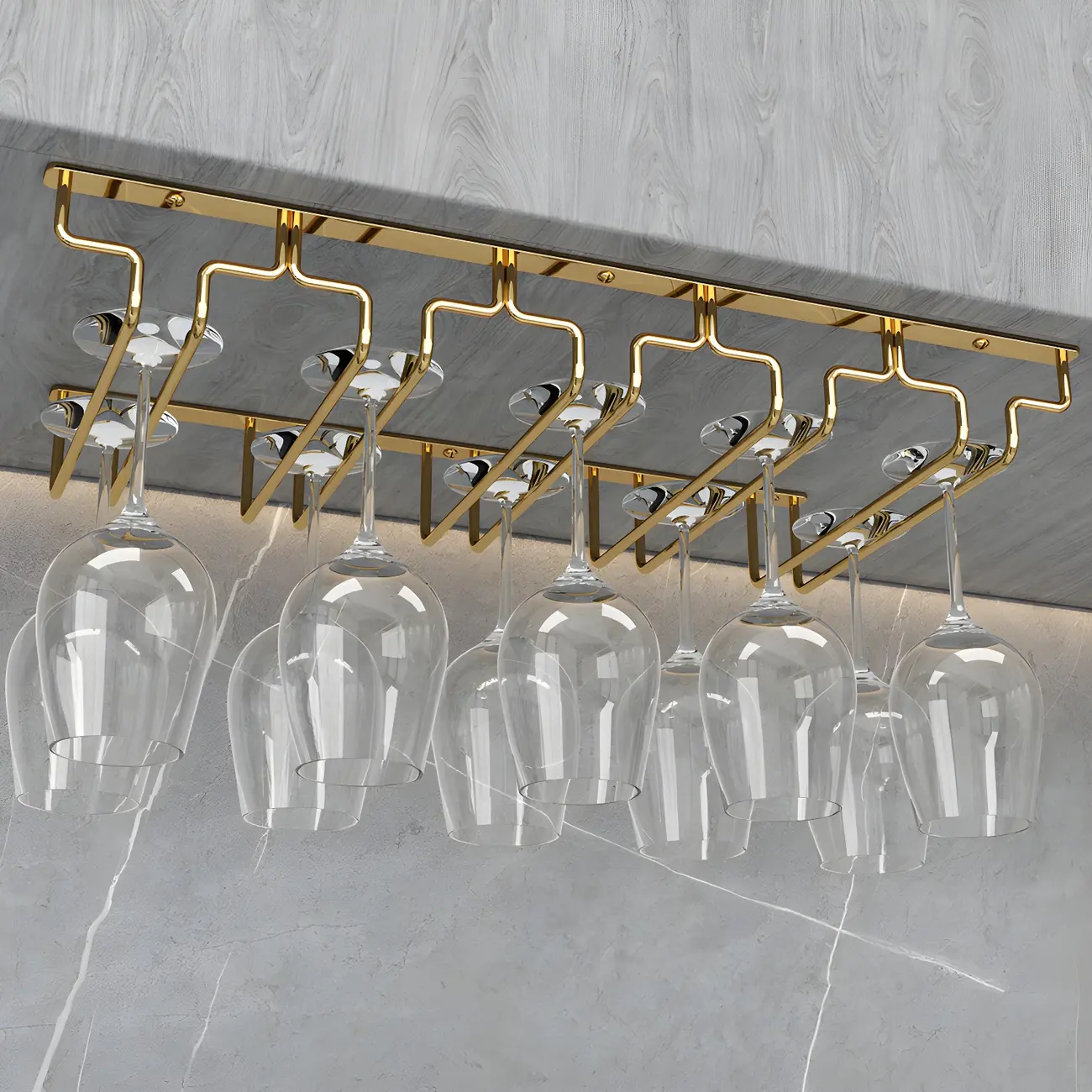 Gold Rectangular Hanging Metal Wine Glass Rack Image - 5 | homeyfad