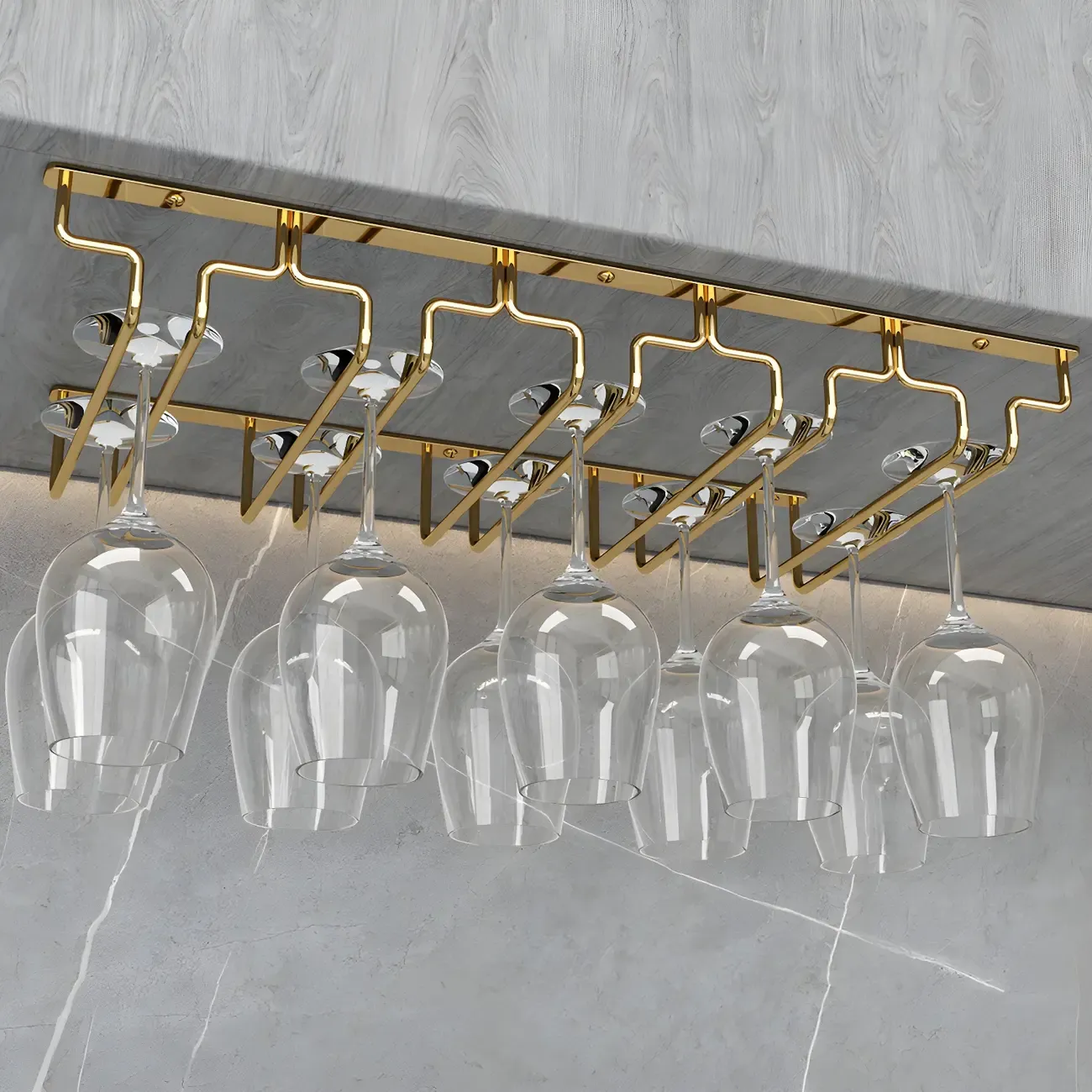 Gold Rectangular Hanging Metal Wine Glass Rack Image - 5