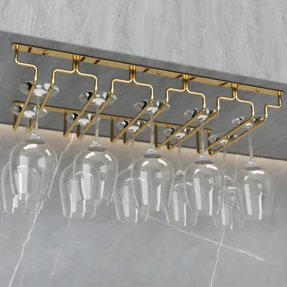 Gold Rectangular Hanging Metal Wine Glass Rack Image - 5
