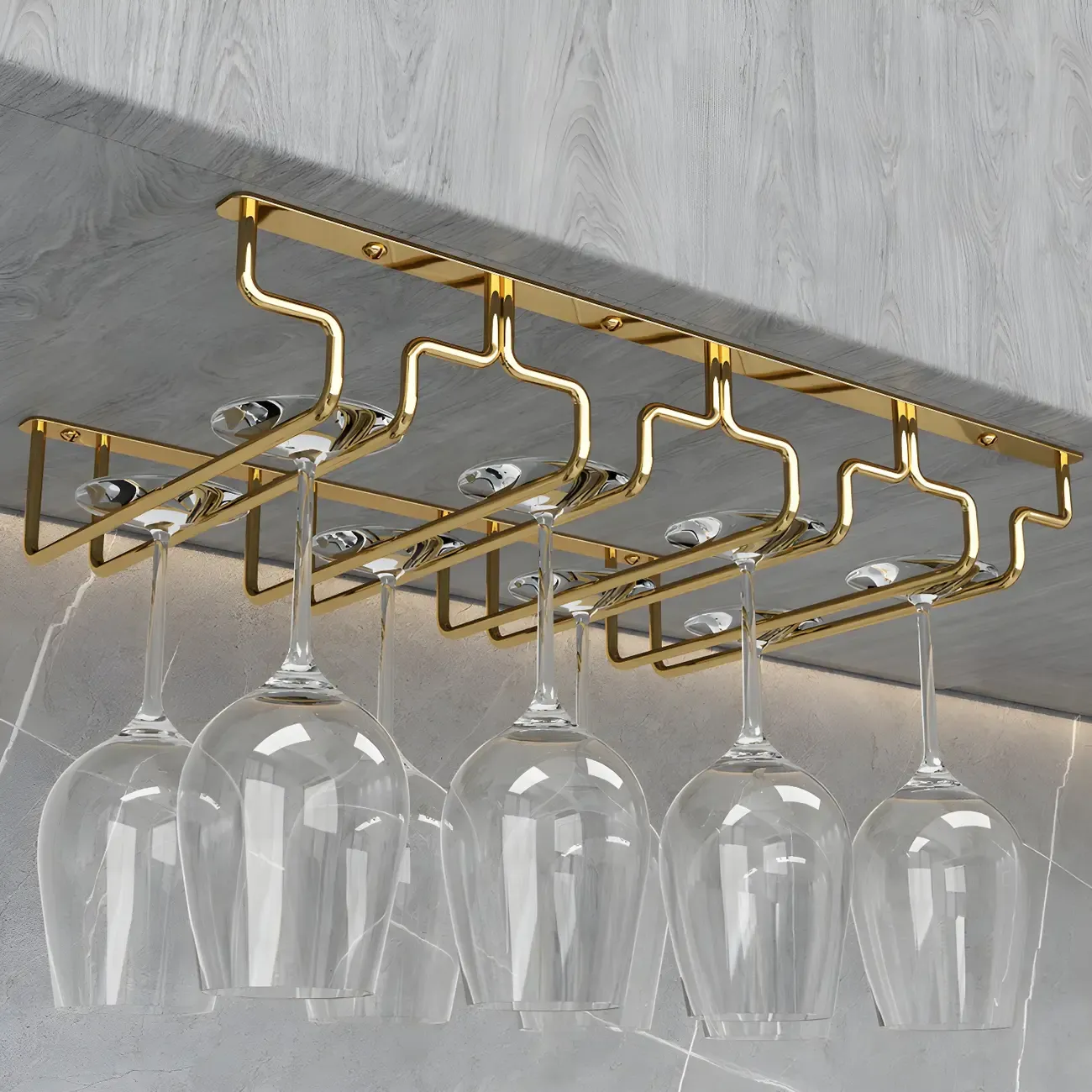 Gold Rectangular Hanging Metal Wine Glass Rack Image - 6