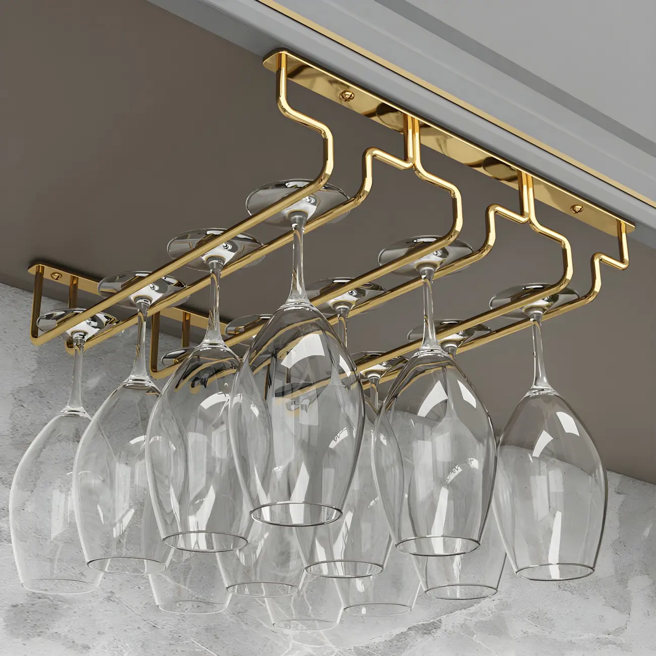Gold Rectangular Hanging Metal Wine Glass Rack Image - 7 | homeyfad