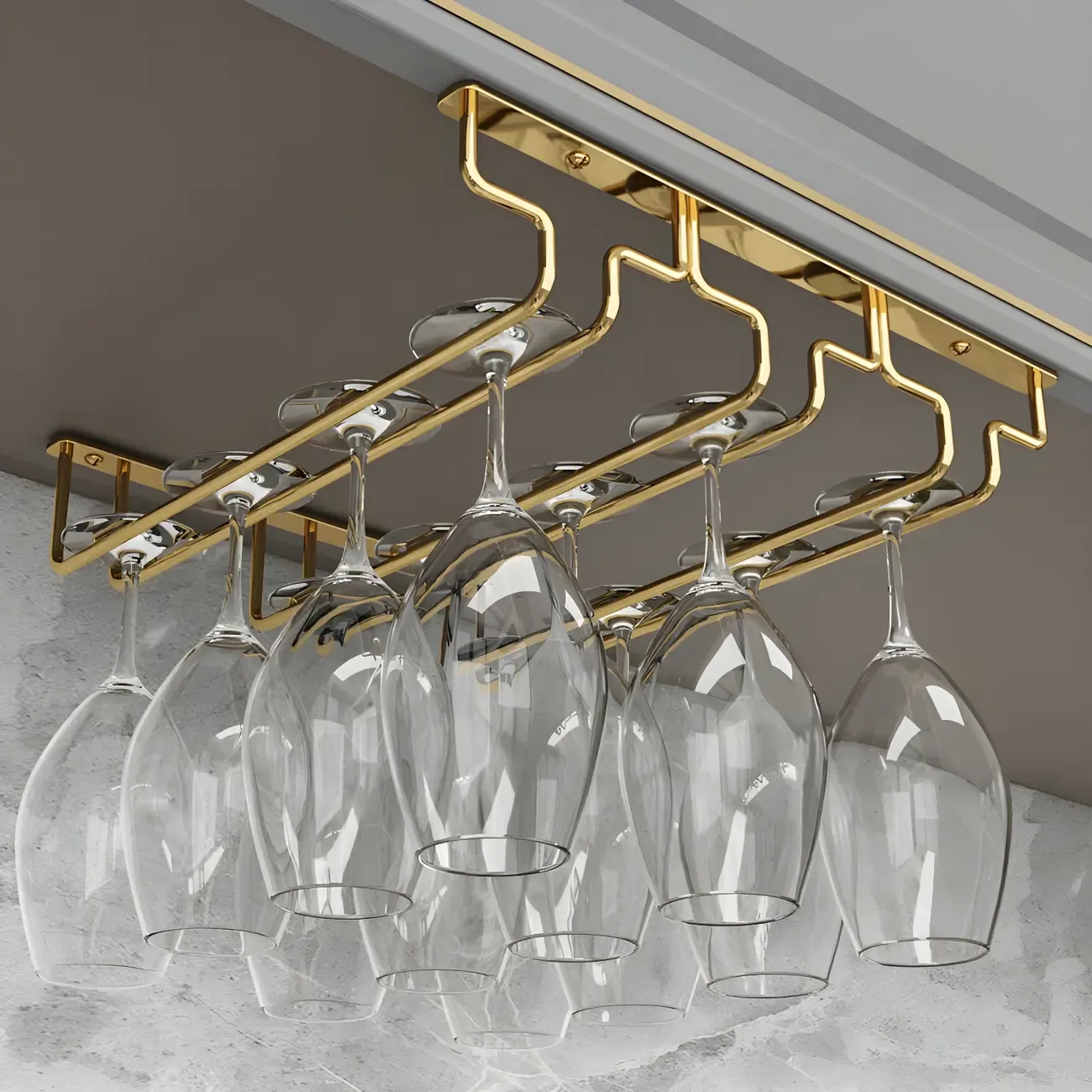 Gold Rectangular Hanging Metal Wine Glass Rack Image - 7