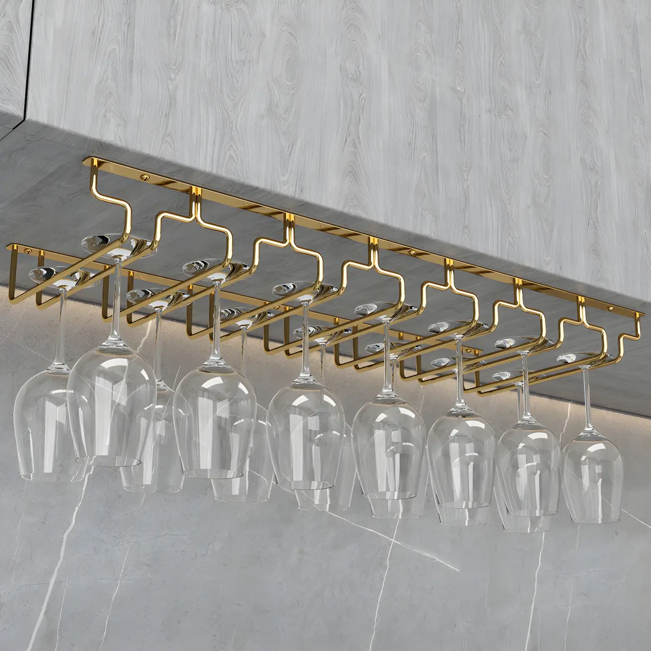 Gold Rectangular Hanging Metal Wine Glass Rack Image - 8 | homeyfad