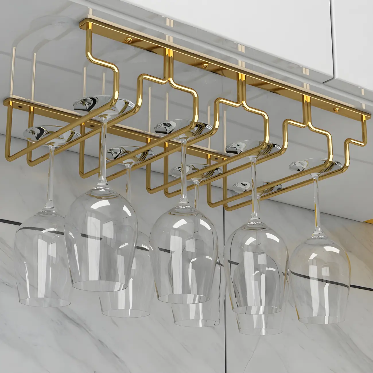 Gold Rectangular Hanging Metal Wine Glass Rack Image - 9 | homeyfad