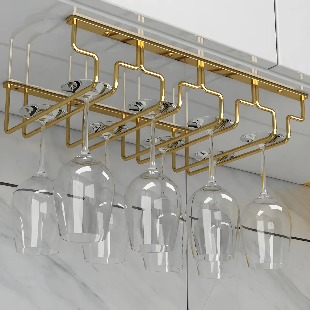 Gold Rectangular Hanging Metal Wine Glass Rack Image - 9