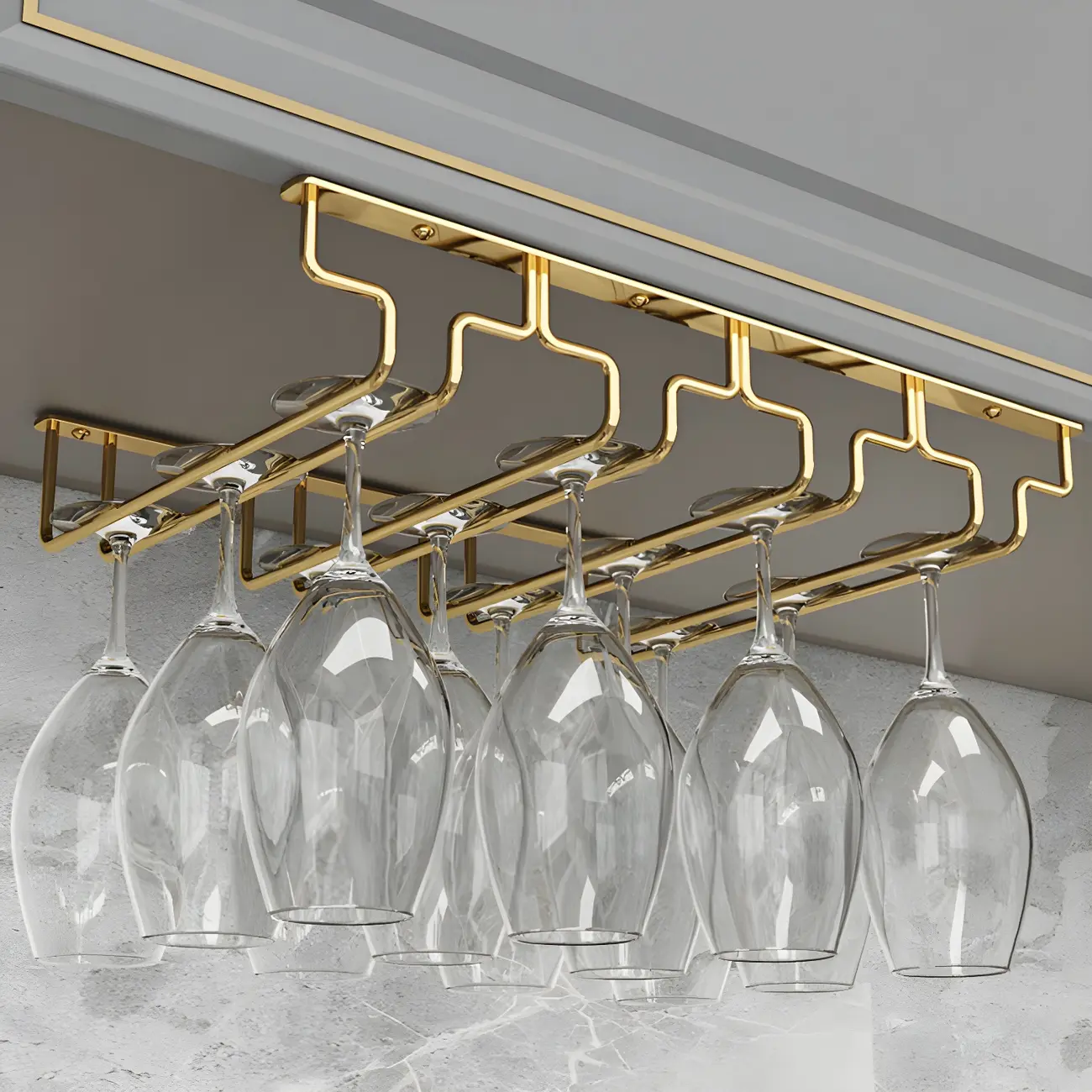 Gold Rectangular Hanging Metal Wine Glass Rack Image - 10 | homeyfad