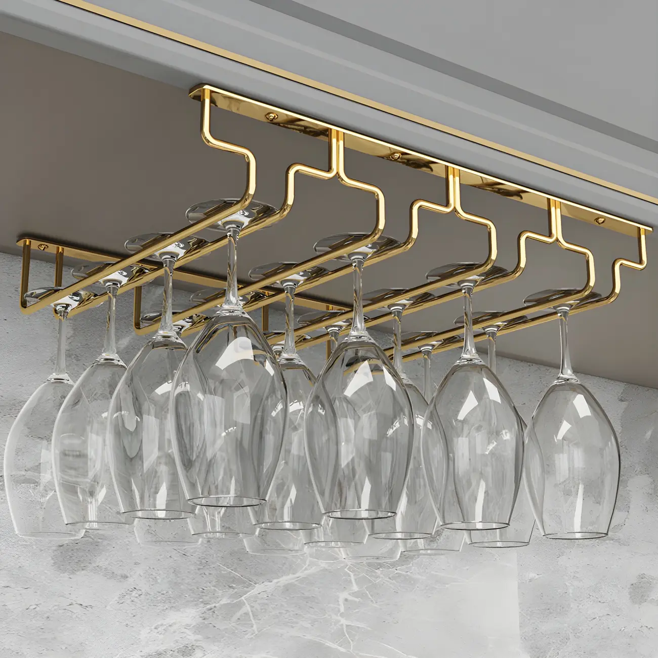 Gold Rectangular Hanging Metal Wine Glass Rack Image - 10 | homeyfad