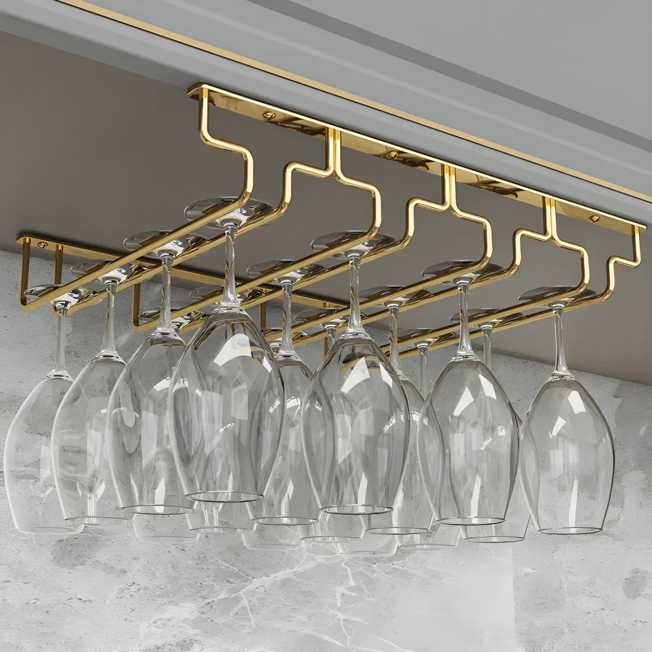Gold Rectangular Hanging Metal Wine Glass Rack Image - 10