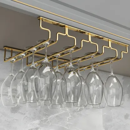 Gold Rectangular Hanging Metal Wine Glass Rack Image - 10