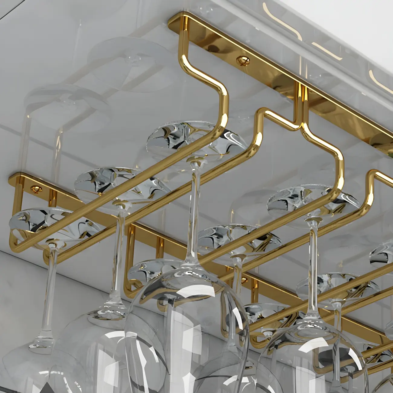 Gold Rectangular Hanging Metal Wine Glass Rack Image - 12 | homeyfad