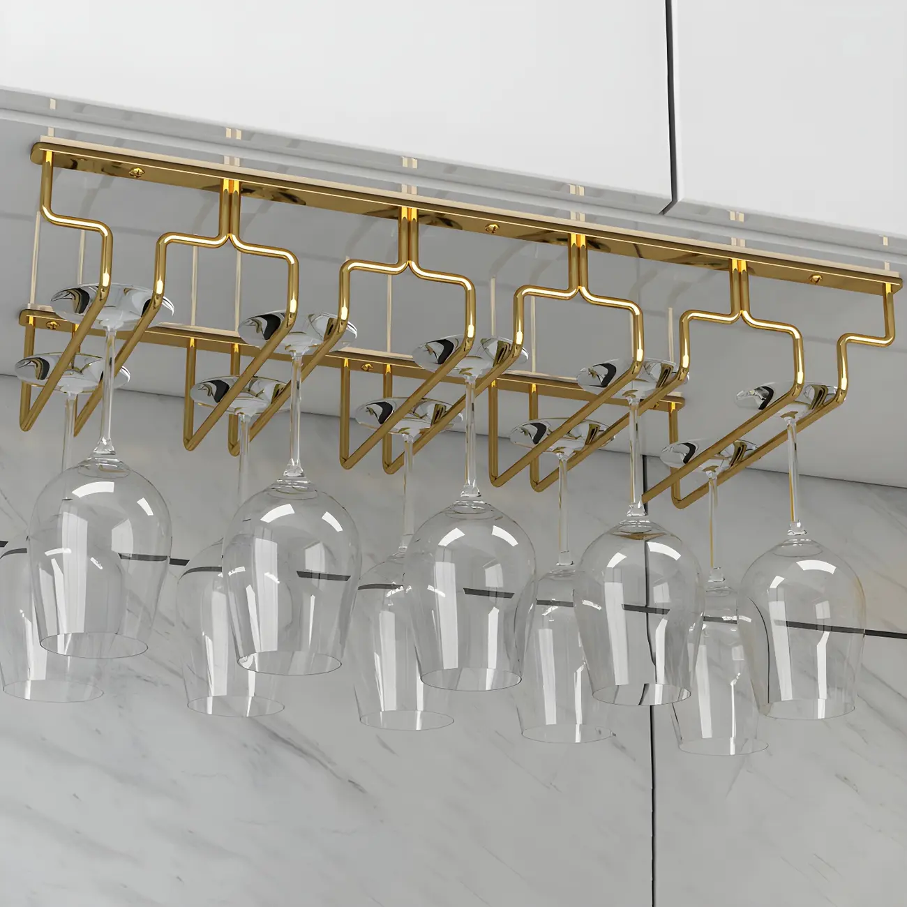 Gold Rectangular Hanging Metal Wine Glass Rack Image - 13 | homeyfad