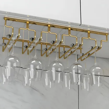 Gold Rectangular Hanging Metal Wine Glass Rack Image - 13