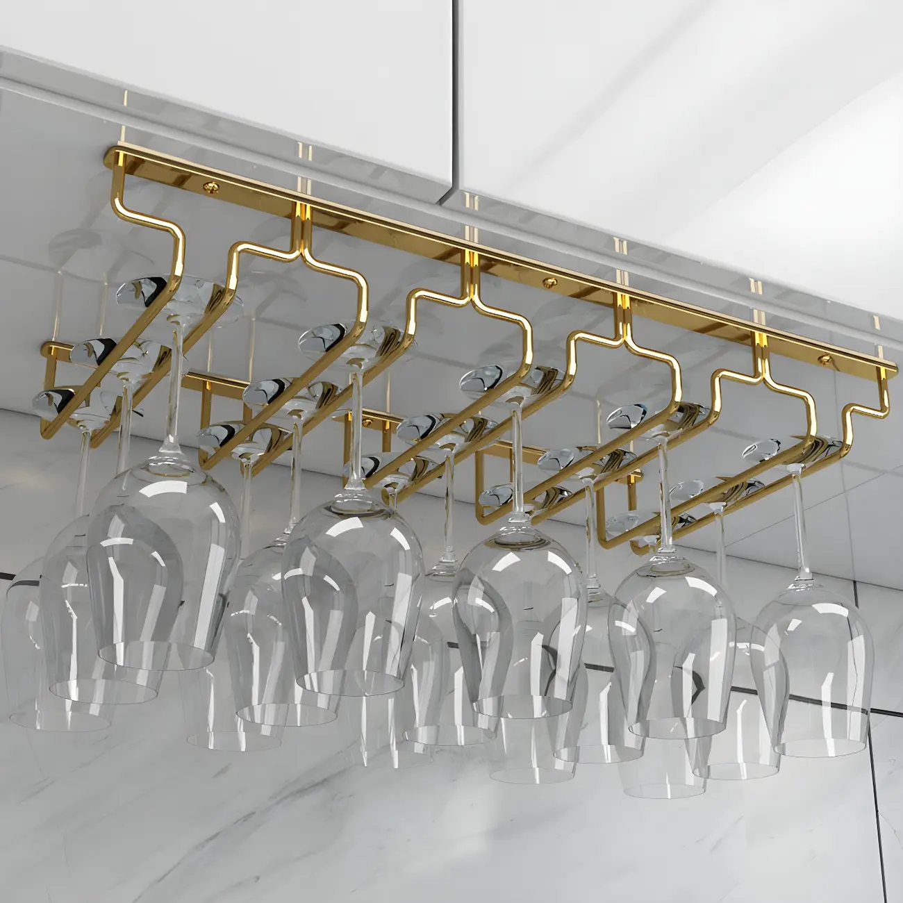 Gold Rectangular Hanging Metal Wine Glass Rack Image - 15 | homeyfad