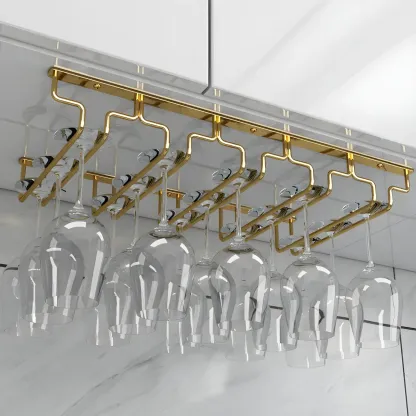 Gold Rectangular Hanging Metal Wine Glass Rack Image - 15