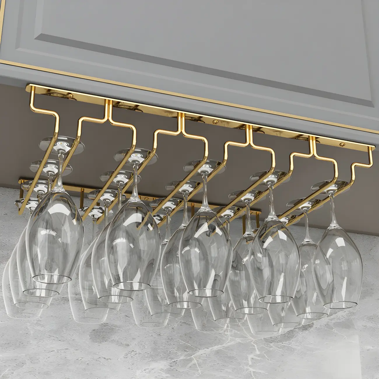 Gold Rectangular Hanging Metal Wine Glass Rack Image - 16 | homeyfad