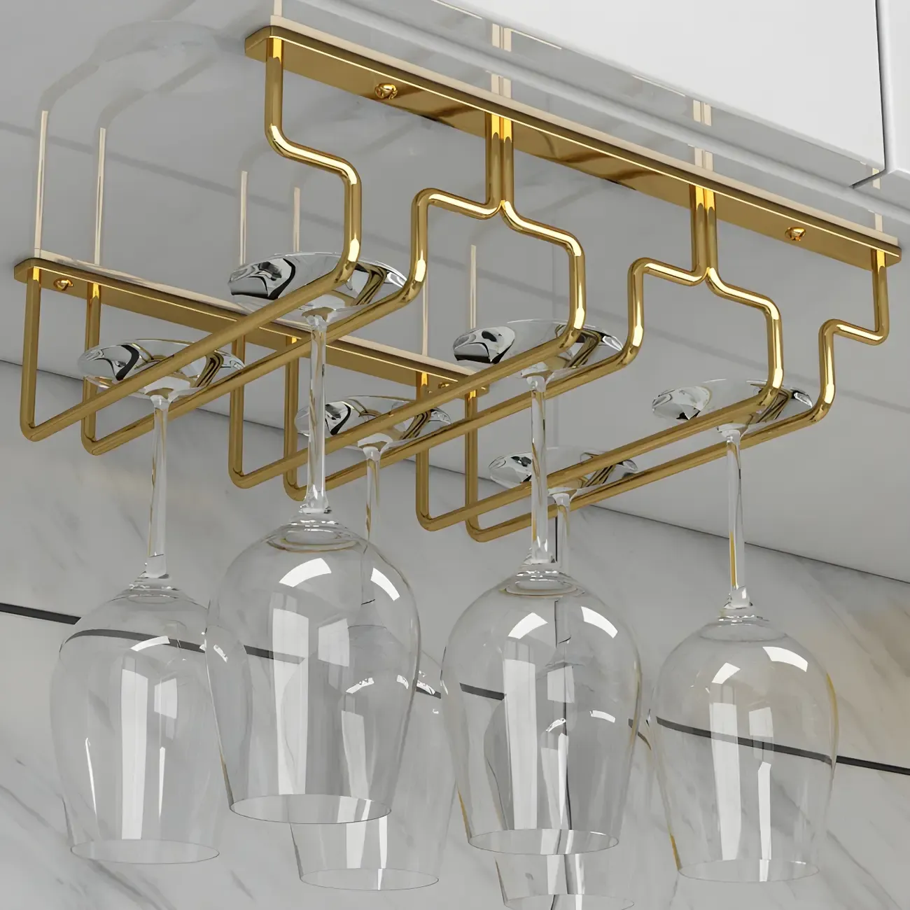 Gold Rectangular Hanging Metal Wine Glass Rack Image - 17