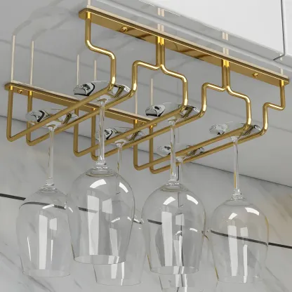 Gold Rectangular Hanging Metal Wine Glass Rack Image - 17