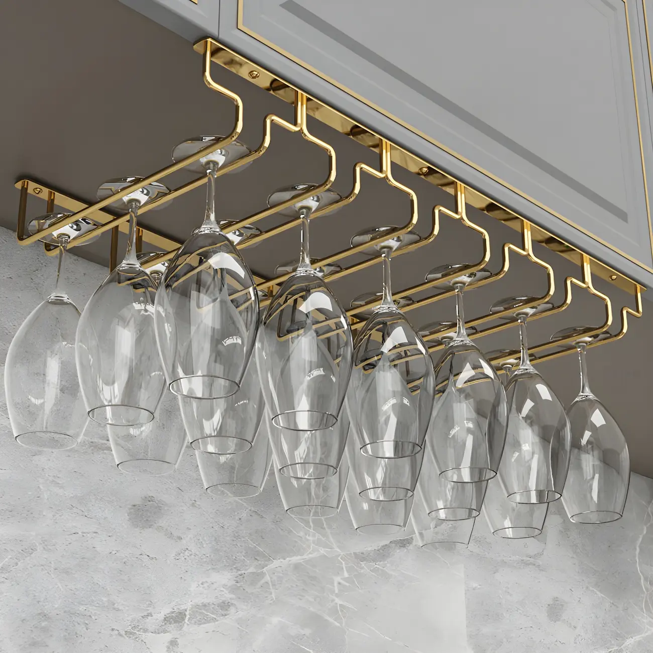 Gold Rectangular Hanging Metal Wine Glass Rack Image - 19 | homeyfad