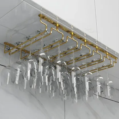 Gold Rectangular Hanging Metal Wine Glass Rack Image - 20
