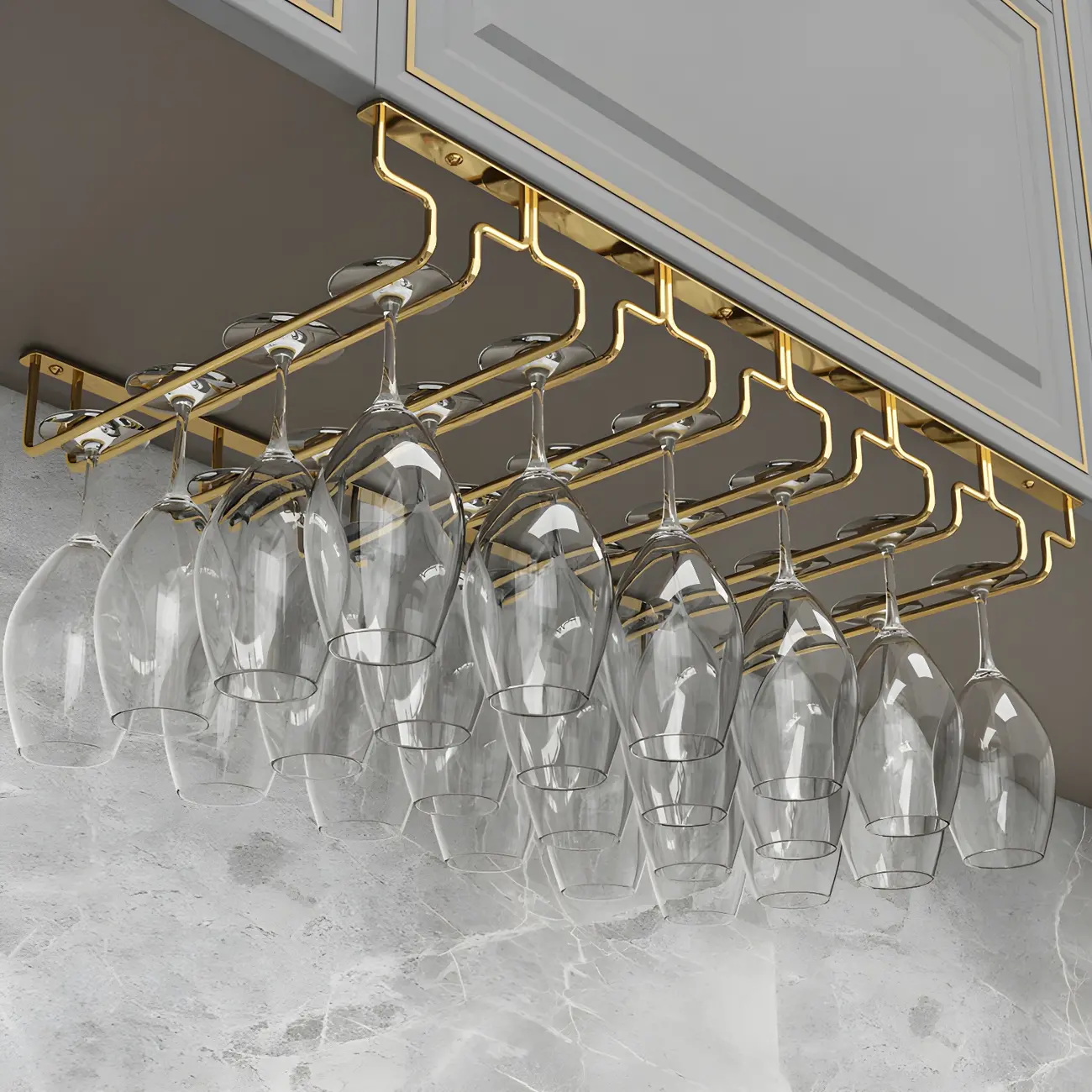 Gold Rectangular Hanging Metal Wine Glass Rack Image - 21 | homeyfad