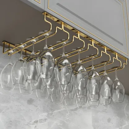 Gold Rectangular Hanging Metal Wine Glass Rack Image - 21