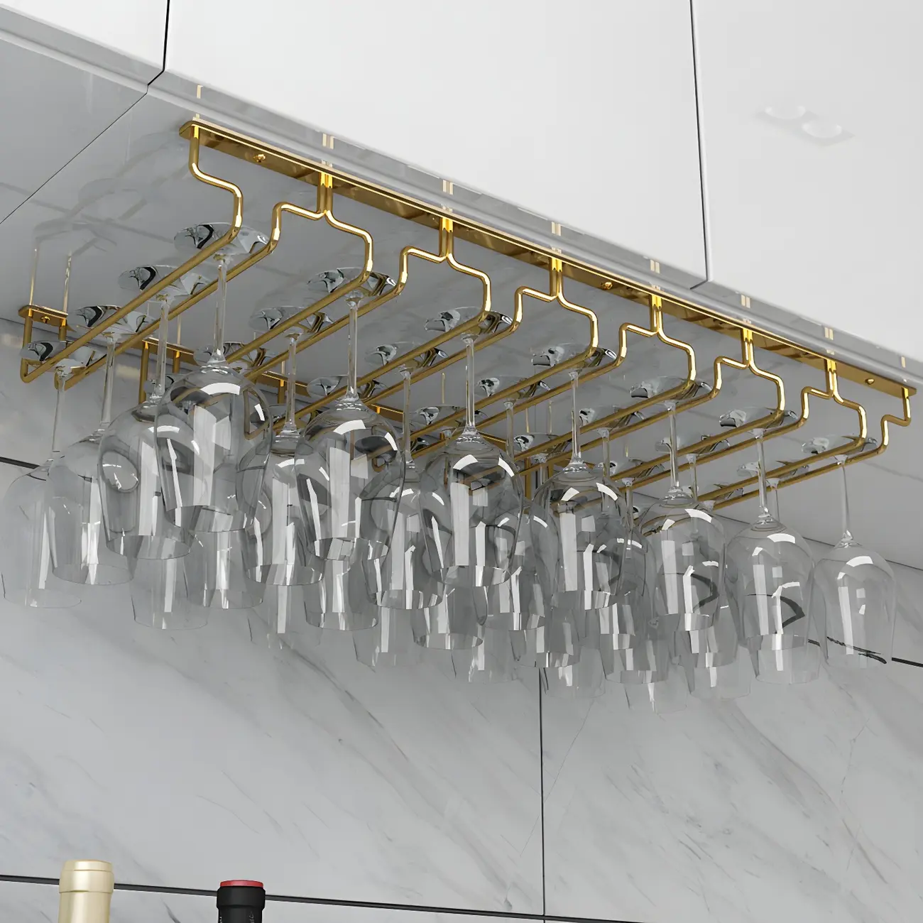 Gold Rectangular Hanging Metal Wine Glass Rack Image - 22 | homeyfad